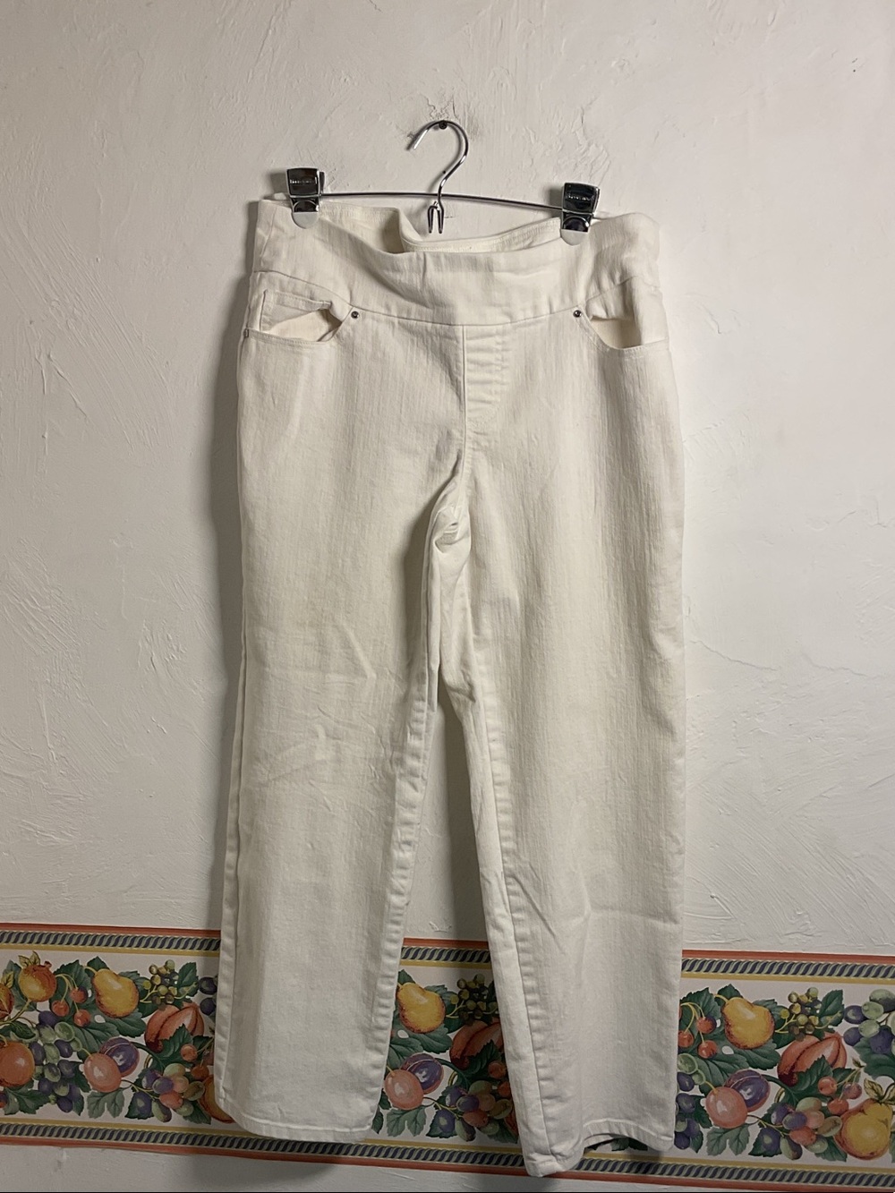 Denim & Co Off White Cream Pull On Elastic Waist Stretch Jeans Petite Size 12P